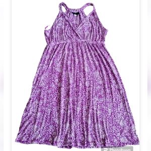 Lane Bryant Purple White Floral Strappy Sleeveless V Neck Midi Dress Size 14/16